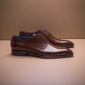 Brown Croc Leather Nandes Oxford Shoes