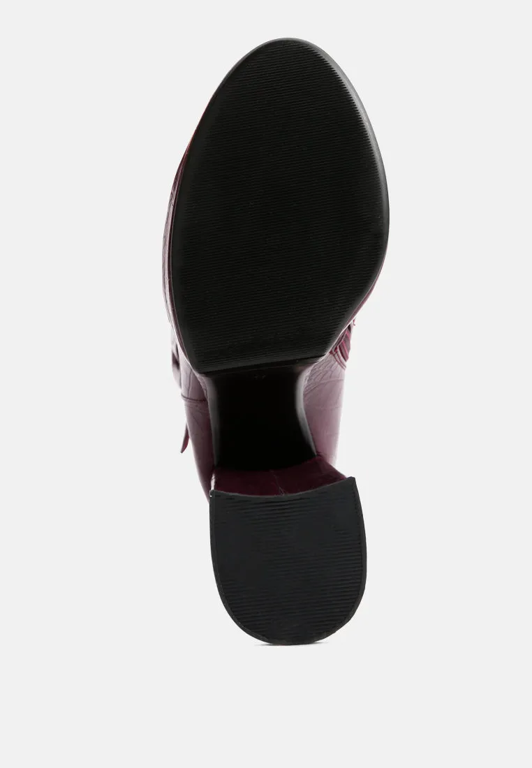 bumpy croc high block heeled chunky ankle boots
