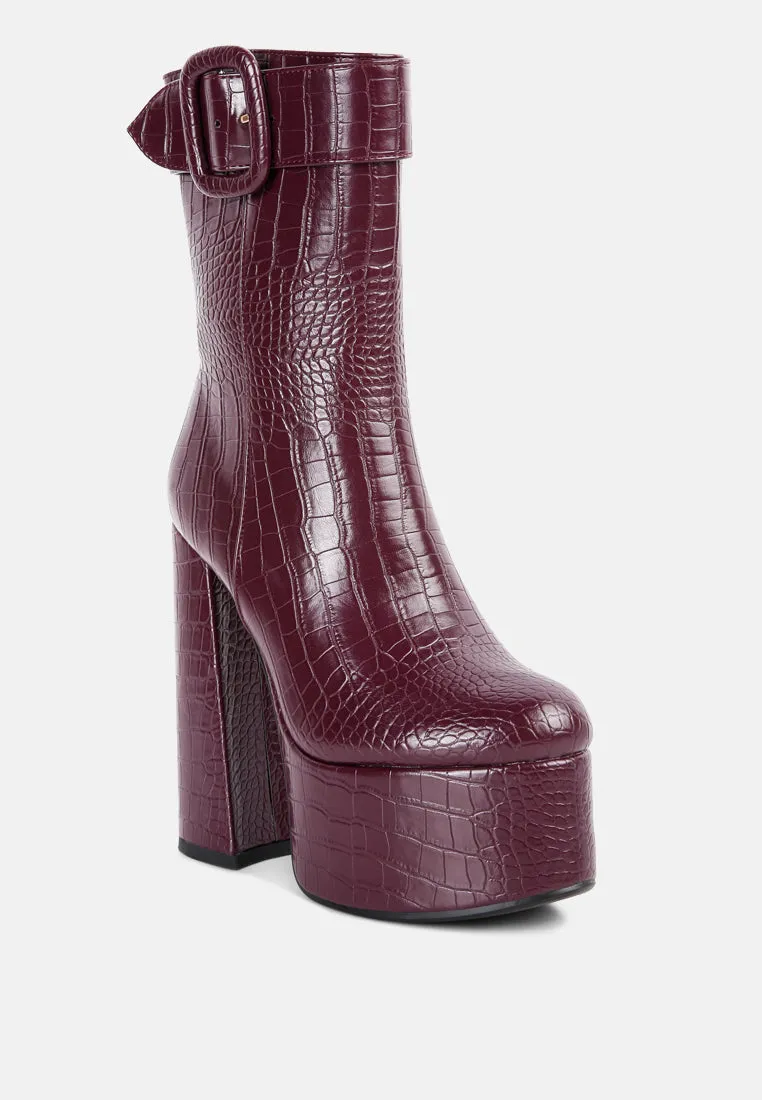 bumpy croc high block heeled chunky ankle boots