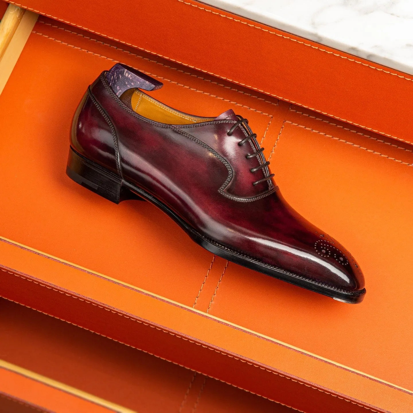 Burgundy Brown Leather Menorca Oxford Shoes - AW24