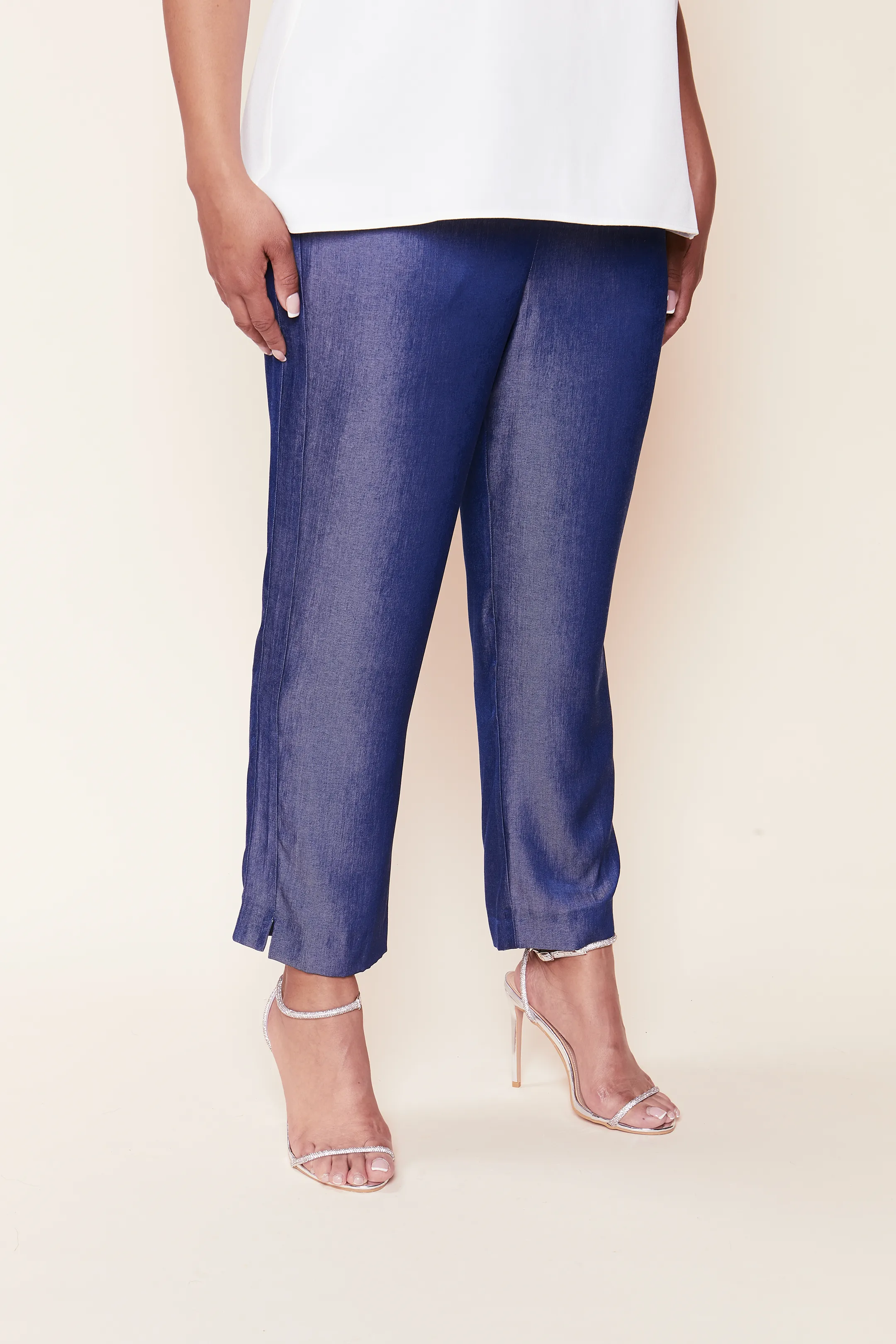 Chambray Fluid Denim Trousers Blue