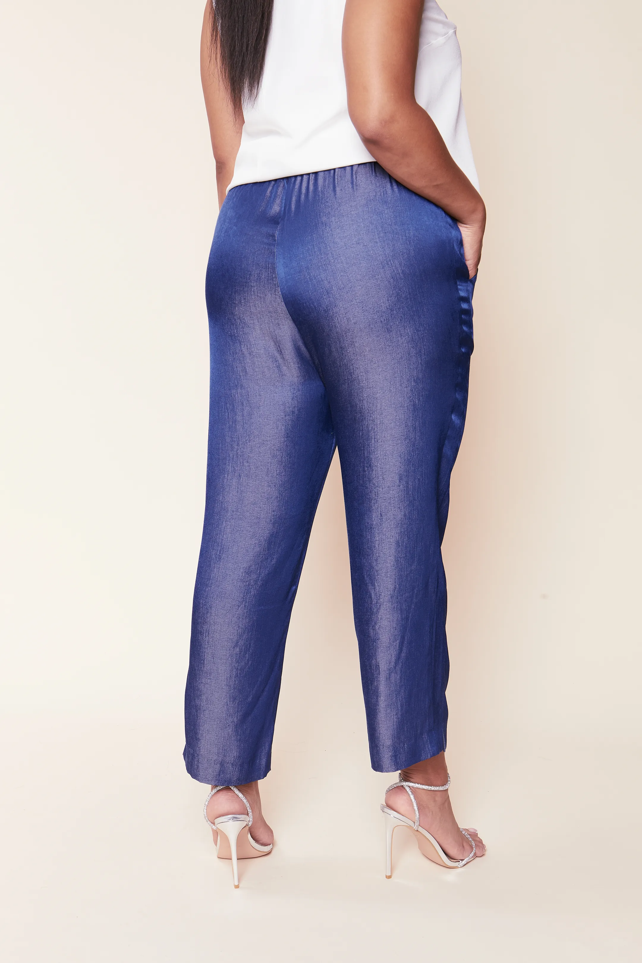 Chambray Fluid Denim Trousers Blue