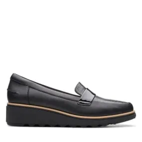 Clarks Women's Sharon Gracie Wedge Penny Loafers- Black Patent Croc