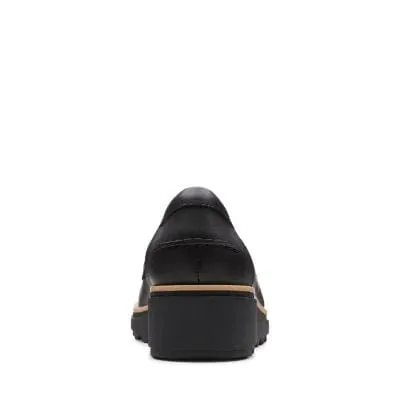 Clarks Women's Sharon Gracie Wedge Penny Loafers- Black Patent Croc