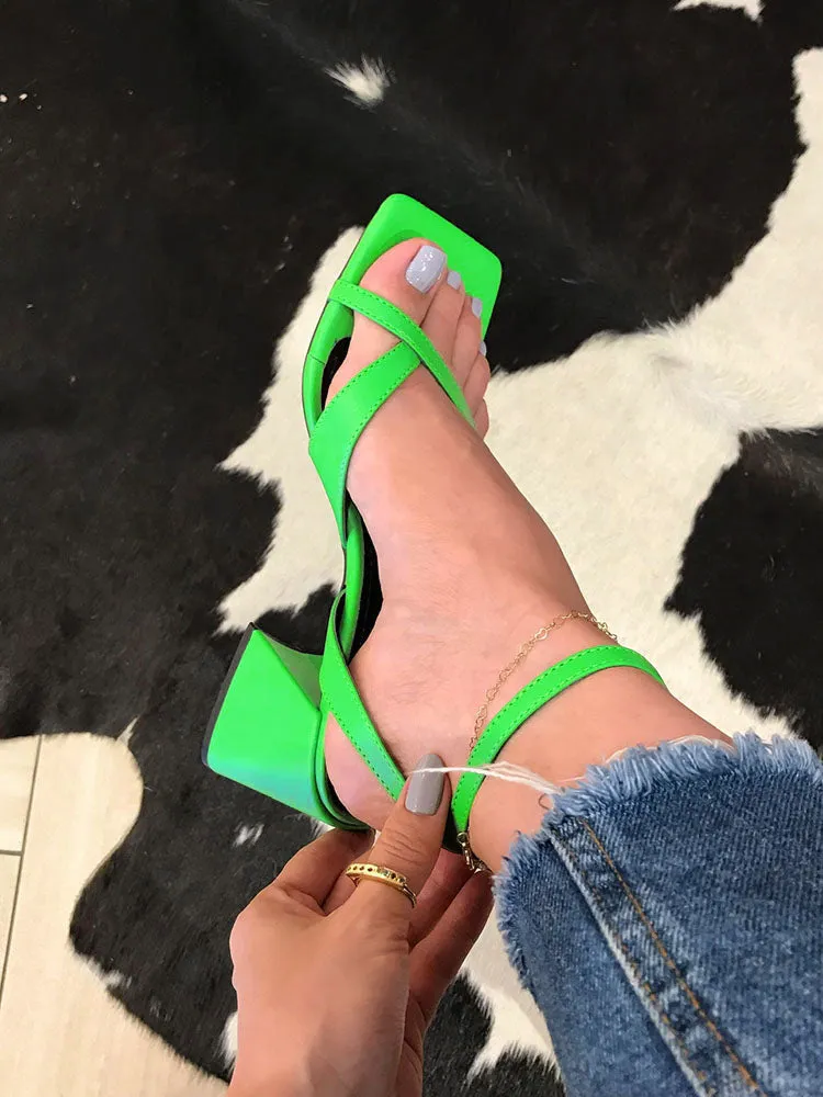 Crisscross Square Chunky Open Toe Heels