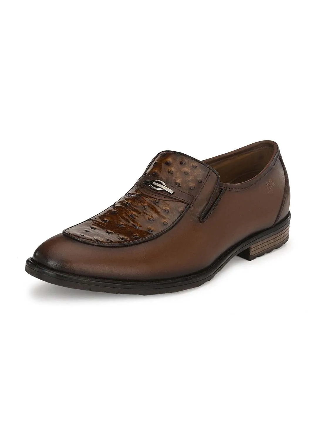HITZ1659 Men's Brown Leather Formal  Slip-On Shoes