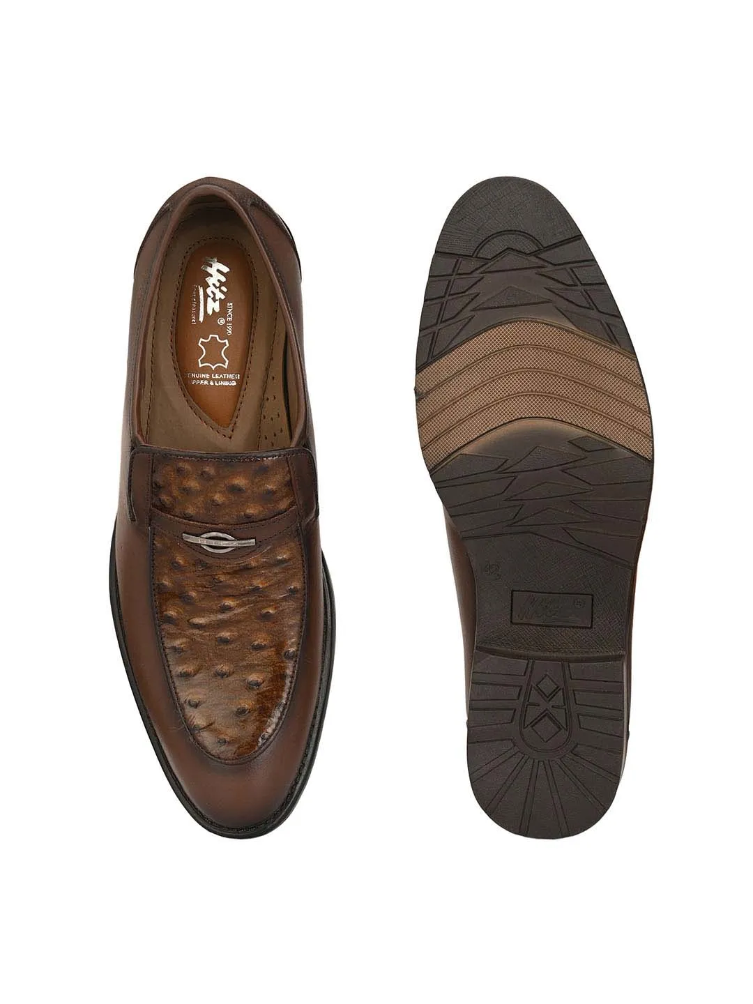 HITZ1659 Men's Brown Leather Formal  Slip-On Shoes