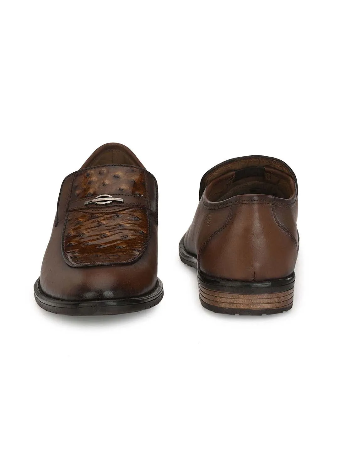 HITZ1659 Men's Brown Leather Formal  Slip-On Shoes