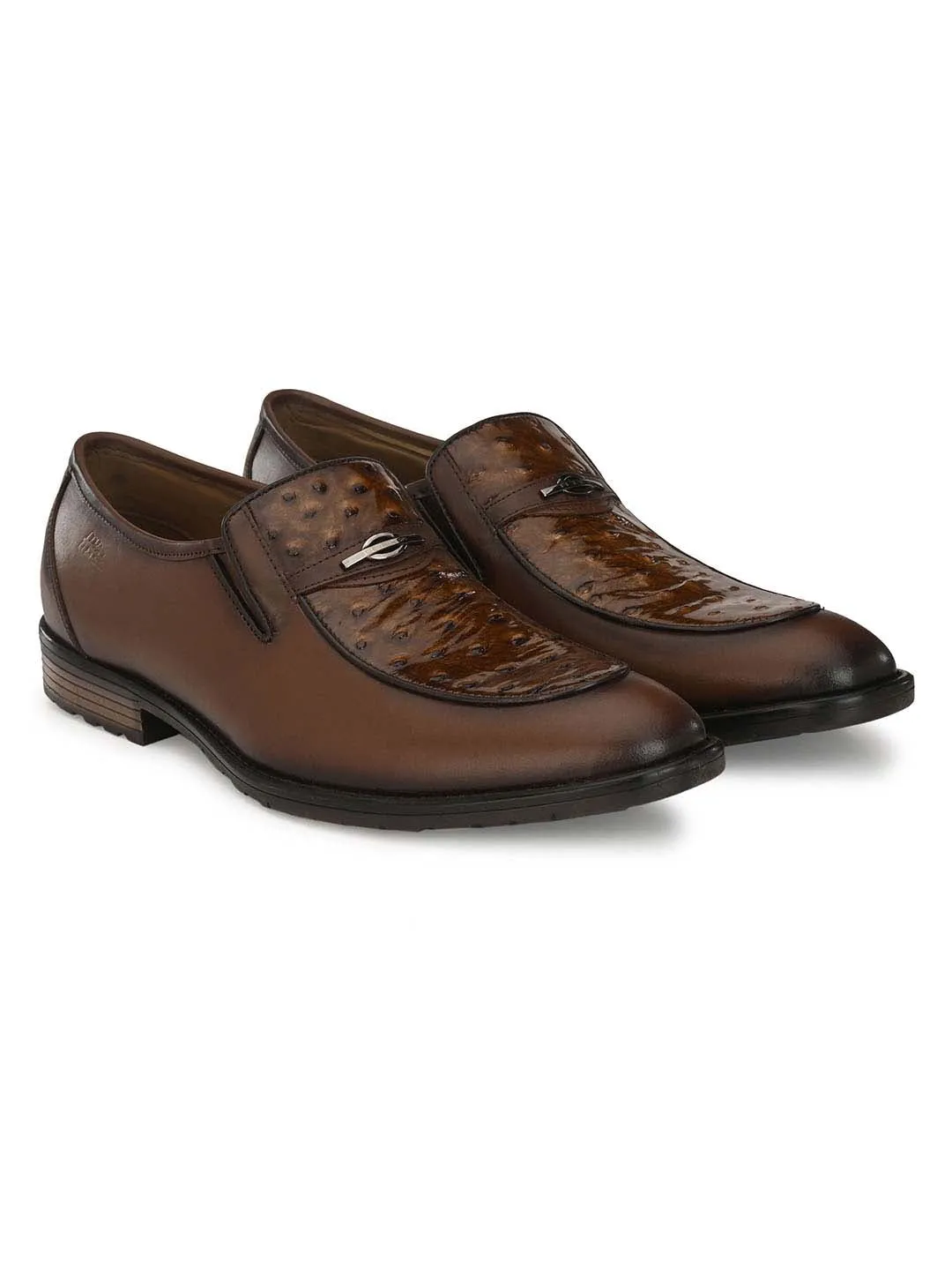 HITZ1659 Men's Brown Leather Formal  Slip-On Shoes