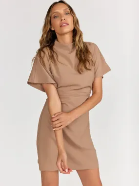 Lena Short Sleeves Mock Neck Ruched Dress - Brands We Love