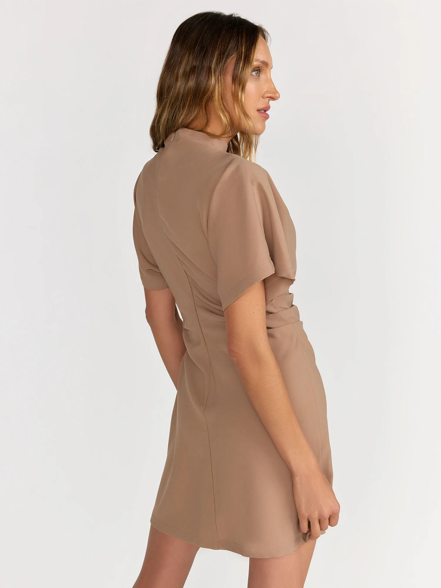 Lena Short Sleeves Mock Neck Ruched Dress - Brands We Love