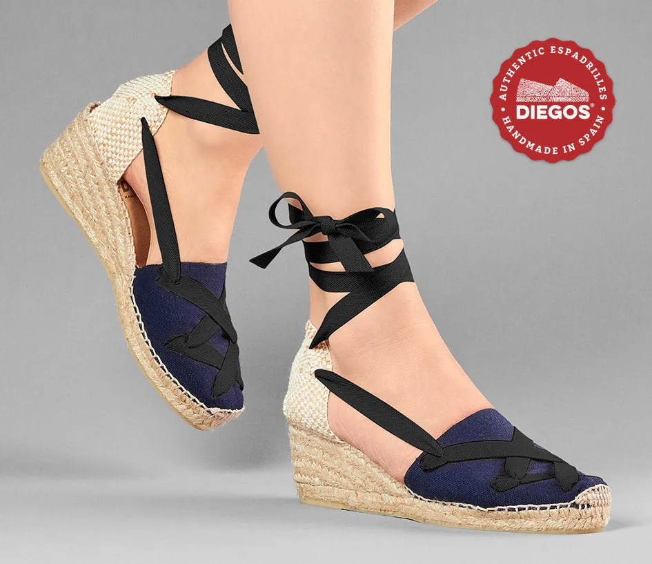 Navy blue Lola high wedge classic laces espadrilles