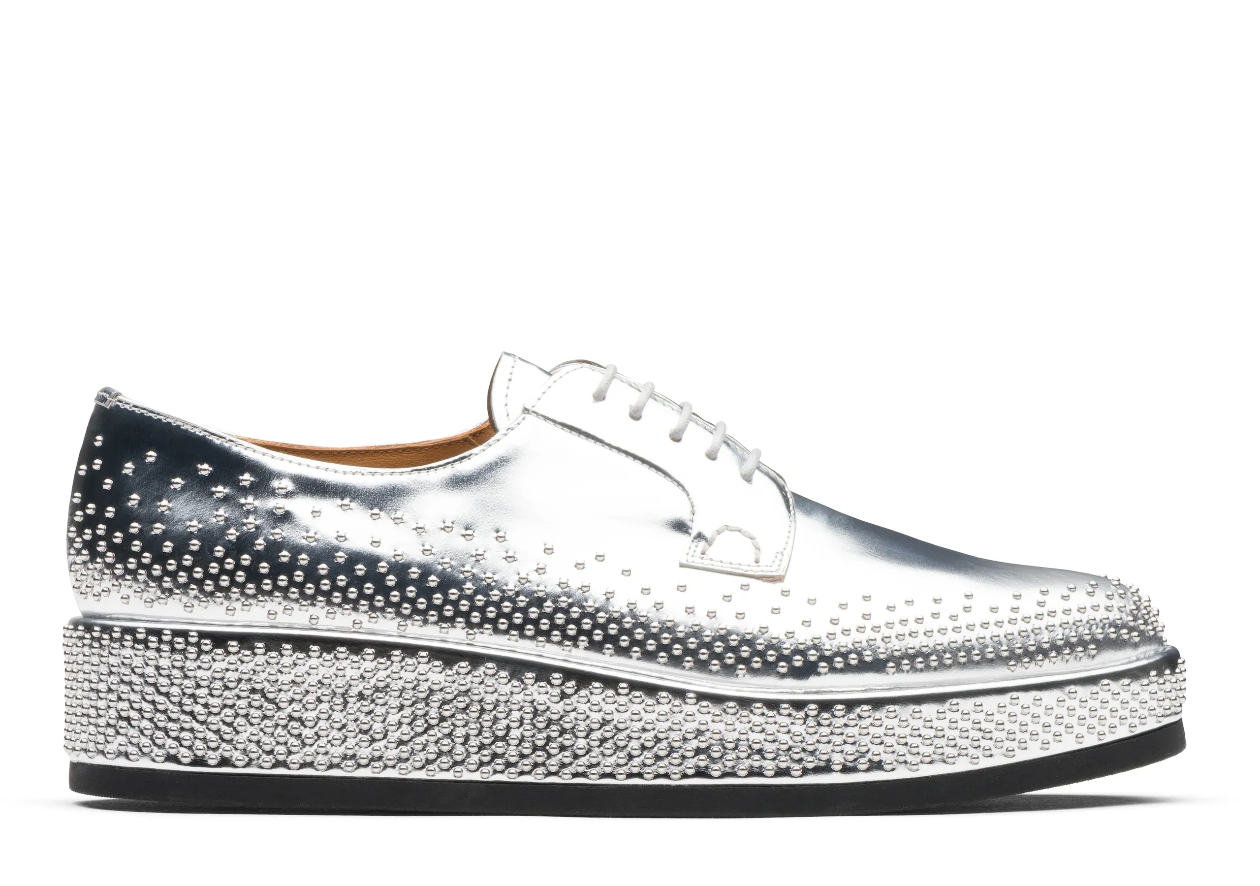 Silver Leather Spike Studded Gleno Derby Shoes