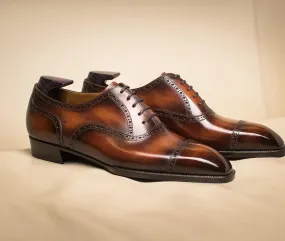 Tan Leather Girona Brogue Toe Cap Oxford Shoes - AW24