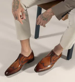Tan Leather Niklaus Lace Up Bogue Wingtip Derby Shoes - SS23