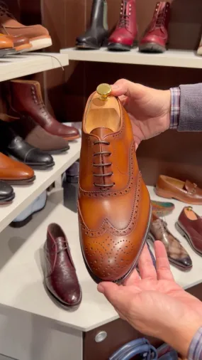 Tan Leather Theron Wingtip Brogue Oxford Shoes