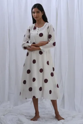 White Polka Print Midi Dress