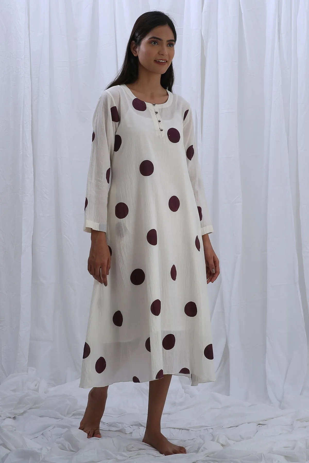 White Polka Print Midi Dress