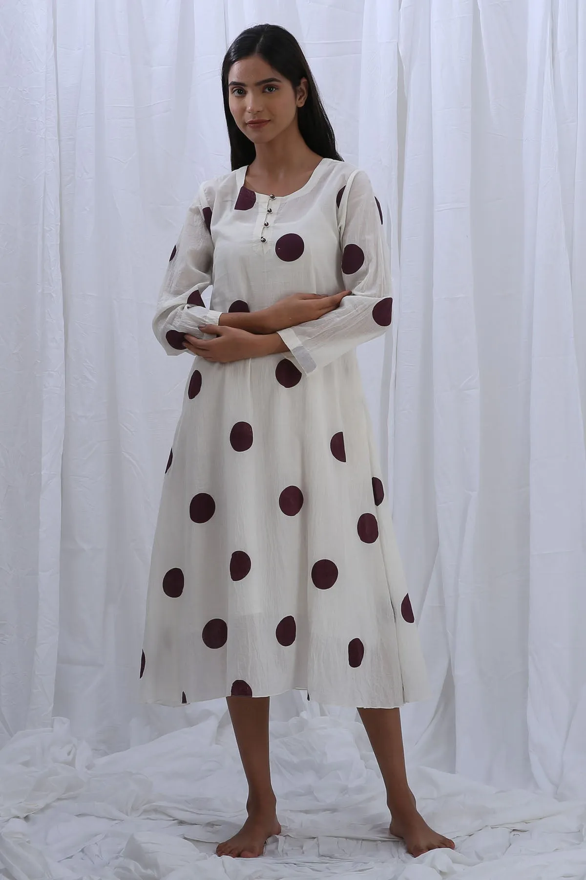 White Polka Print Midi Dress