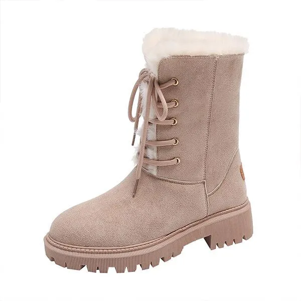 Women's Lace-Up Mid-Calf Thick-Soled Snow Cotton Boots 95751672S